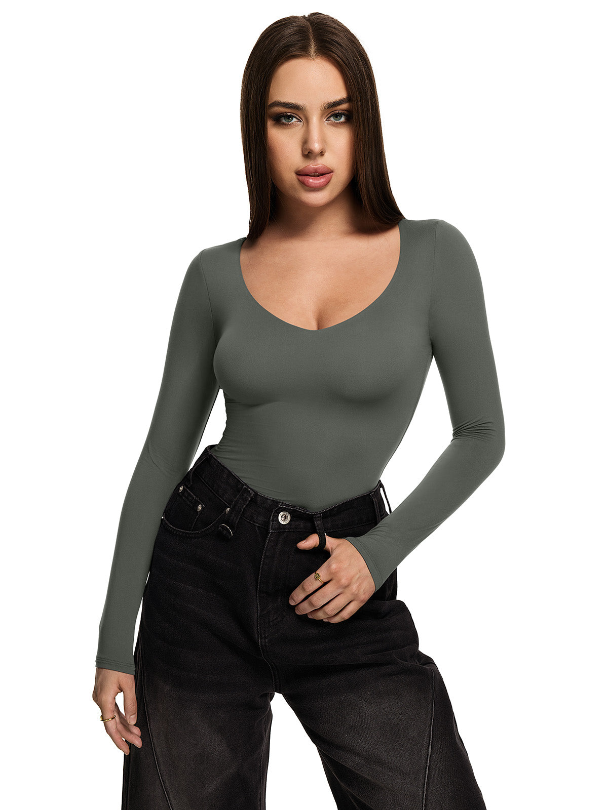 V Neck Long Sleeve Slim Fitted Fall Going Out Tops