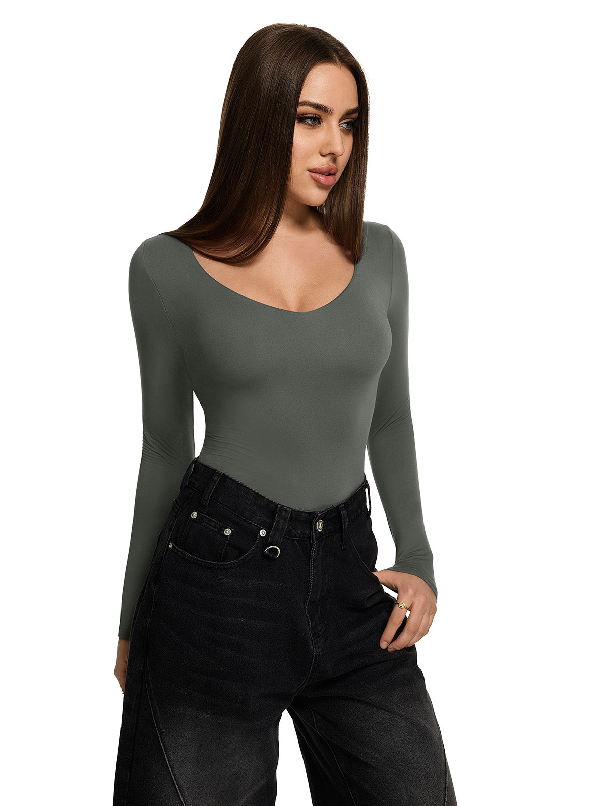 V Neck Long Sleeve Slim Fitted Fall Going Out Tops