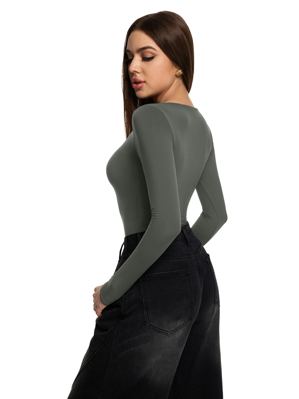 V Neck Long Sleeve Slim Fitted Fall Going Out Tops