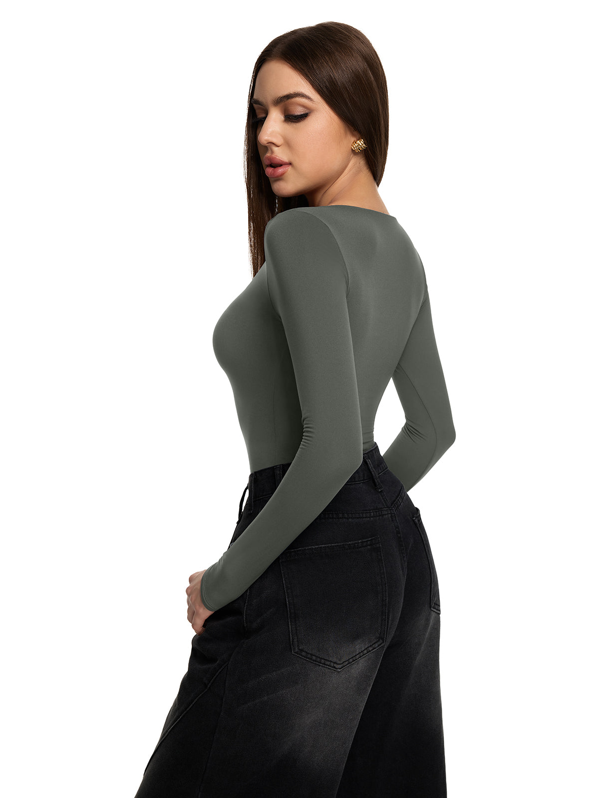V Neck Long Sleeve Slim Fitted Fall Going Out Tops