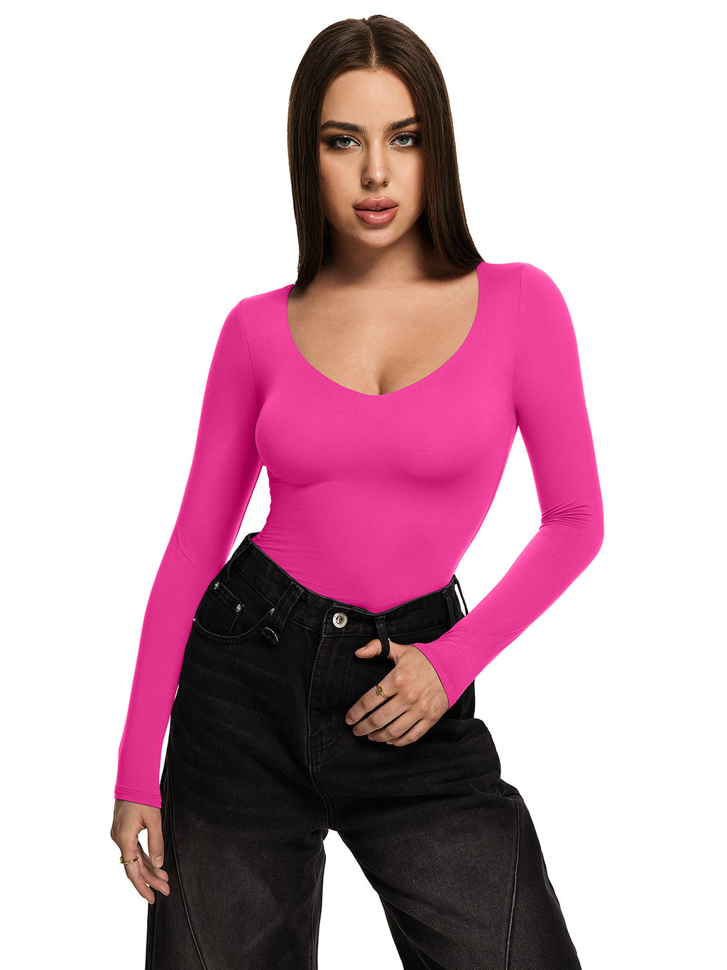V Neck Long Sleeve Slim Fitted Fall Going Out Tops