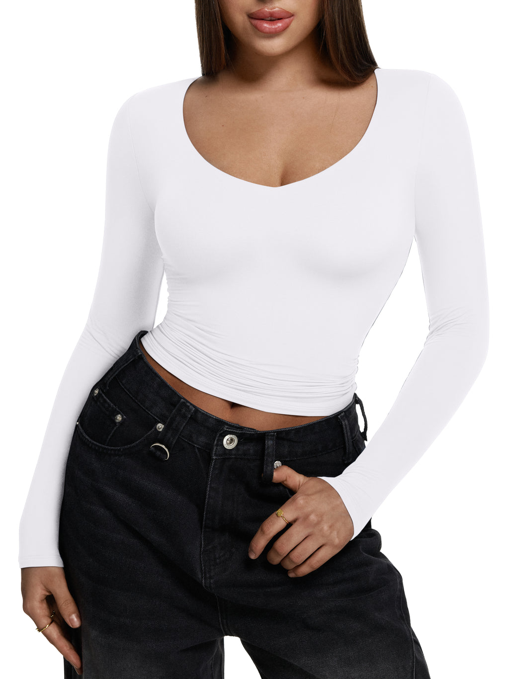 V Neck Long Sleeve Slim Fitted Fall Going Out Tops