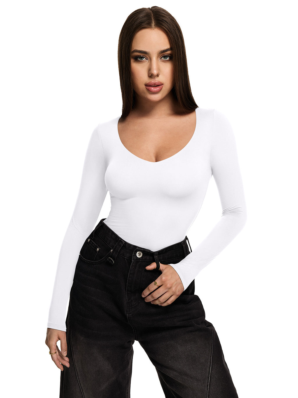V Neck Long Sleeve Slim Fitted Fall Going Out Tops