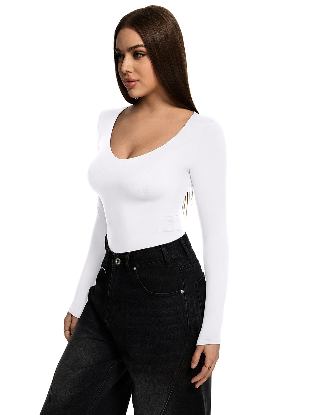 V Neck Long Sleeve Slim Fitted Fall Going Out Tops