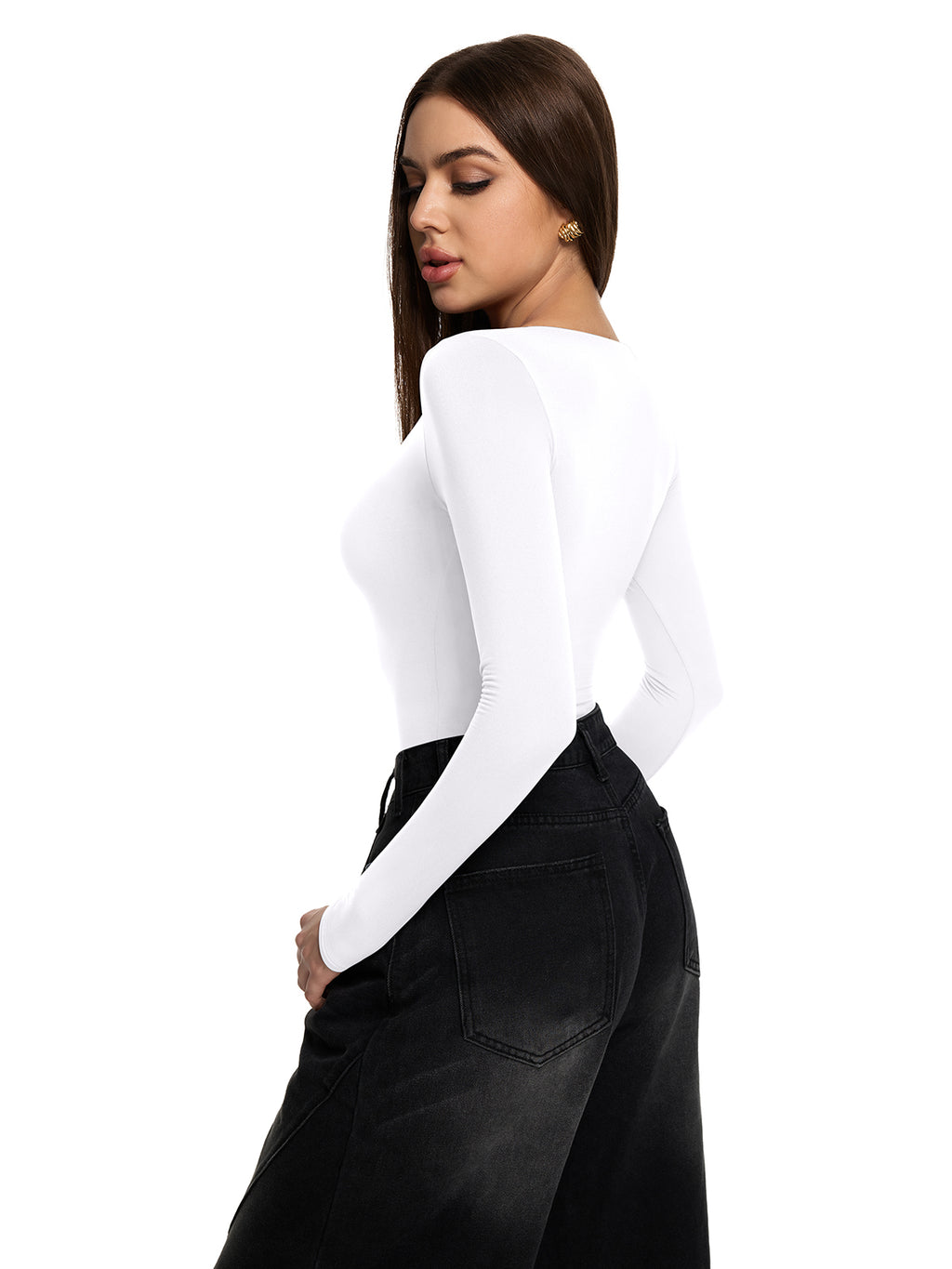 V Neck Long Sleeve Slim Fitted Fall Going Out Tops