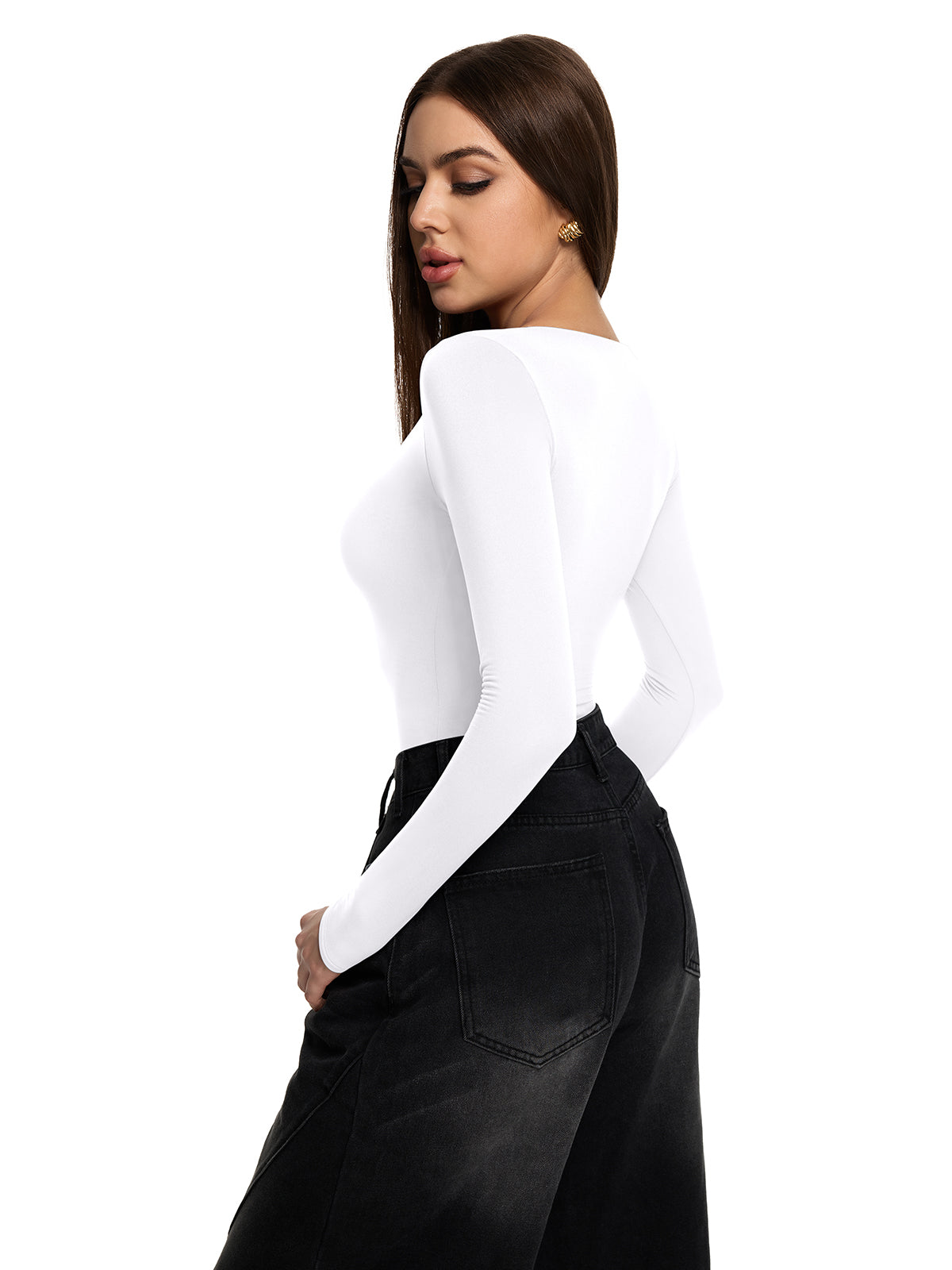 V Neck Long Sleeve Slim Fitted Fall Going Out Tops