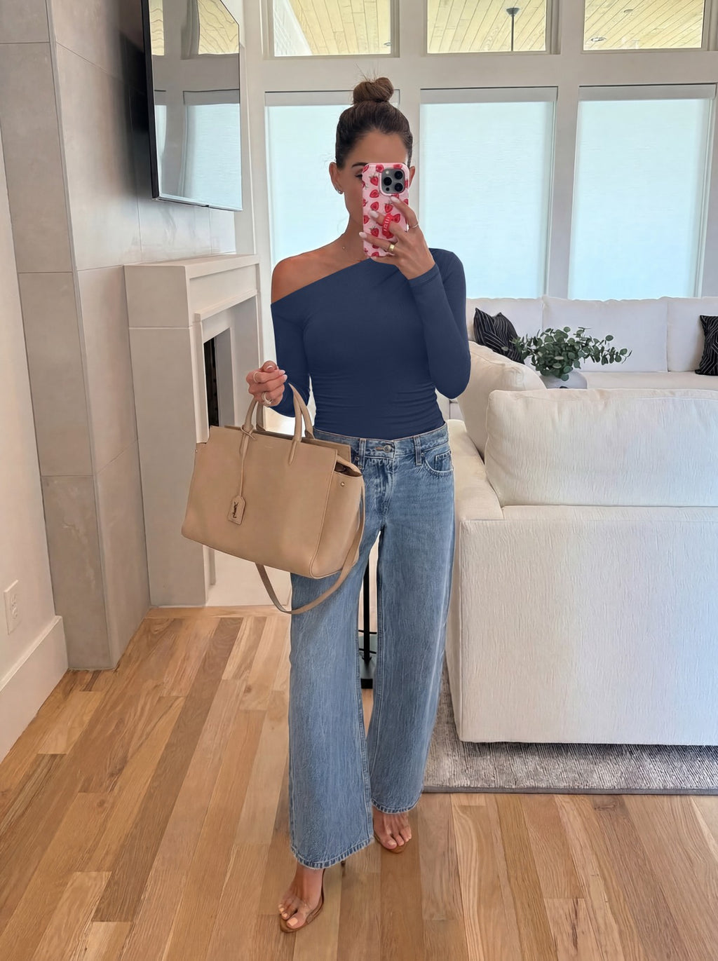 Off the Shoulder Long Sleeve Side Ruched Bodysuit