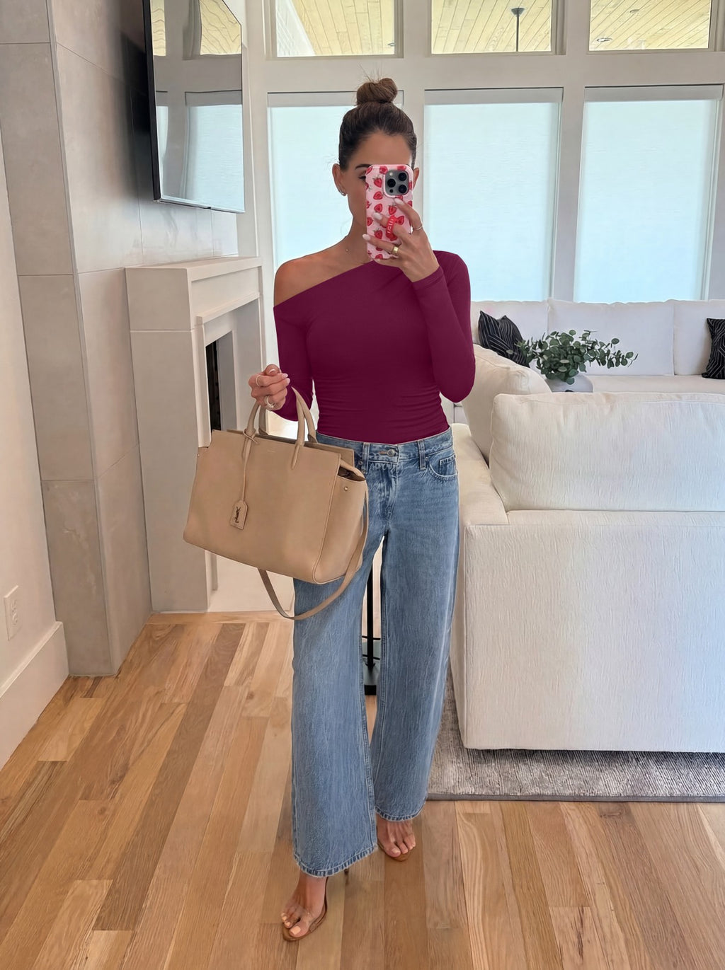 Off the Shoulder Long Sleeve Side Ruched Bodysuit
