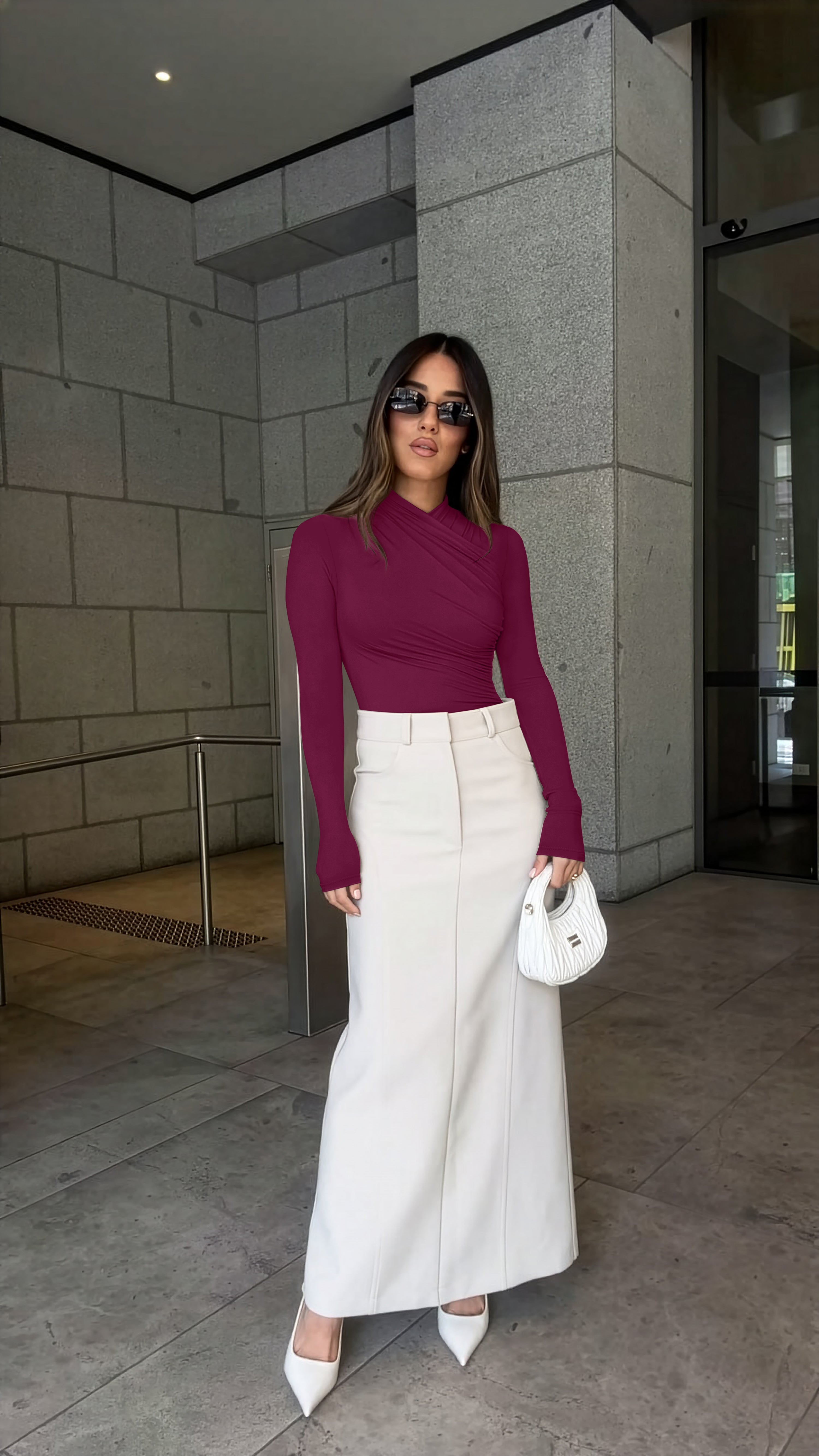 Mock Neck Ruched Sexy Wrap Bodysuit