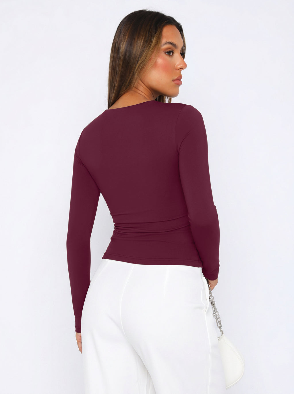 Asymmetrical Neck Long Sleeve Ruched Top