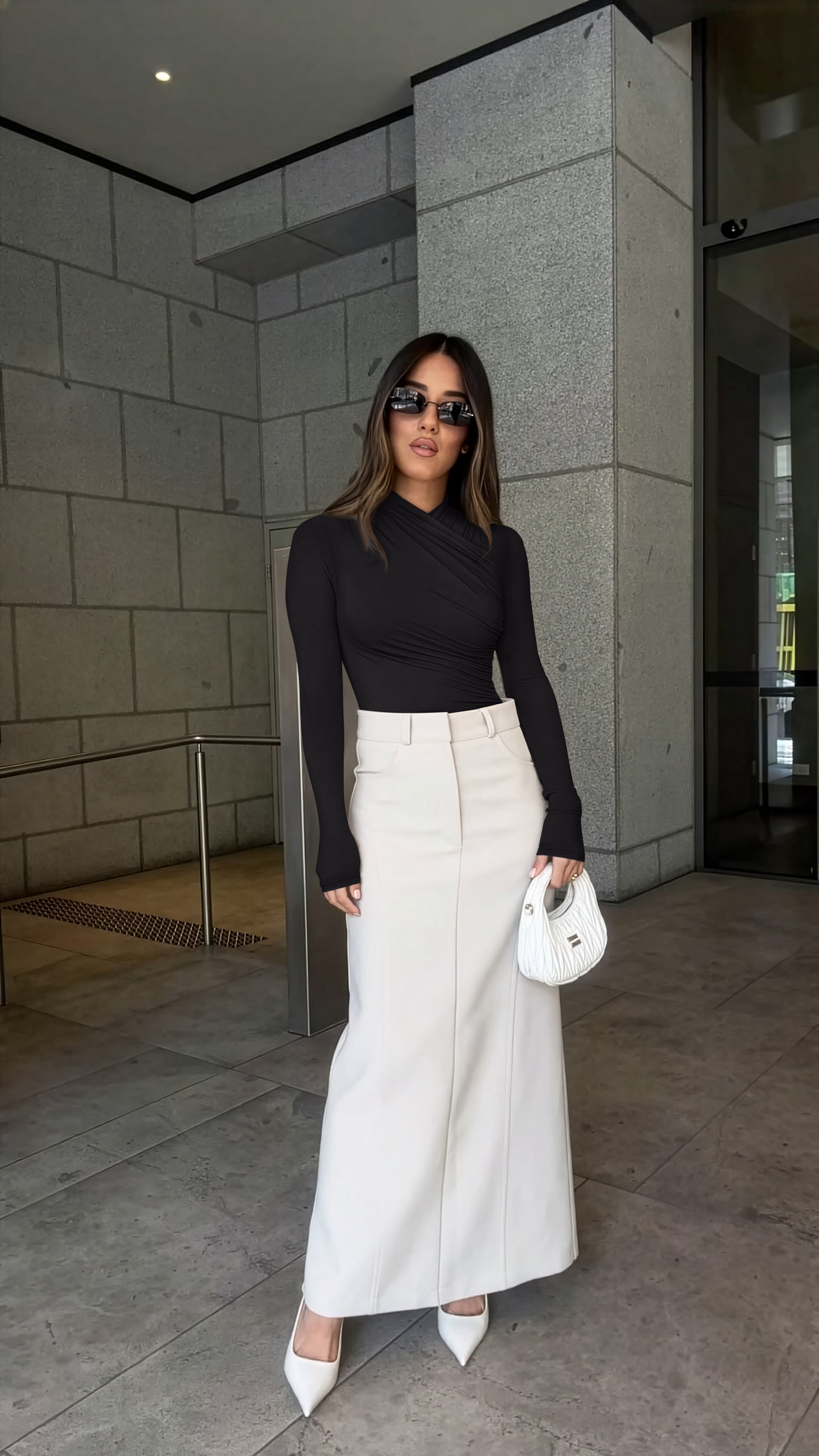 Mock Neck Ruched Sexy Wrap Bodysuit
