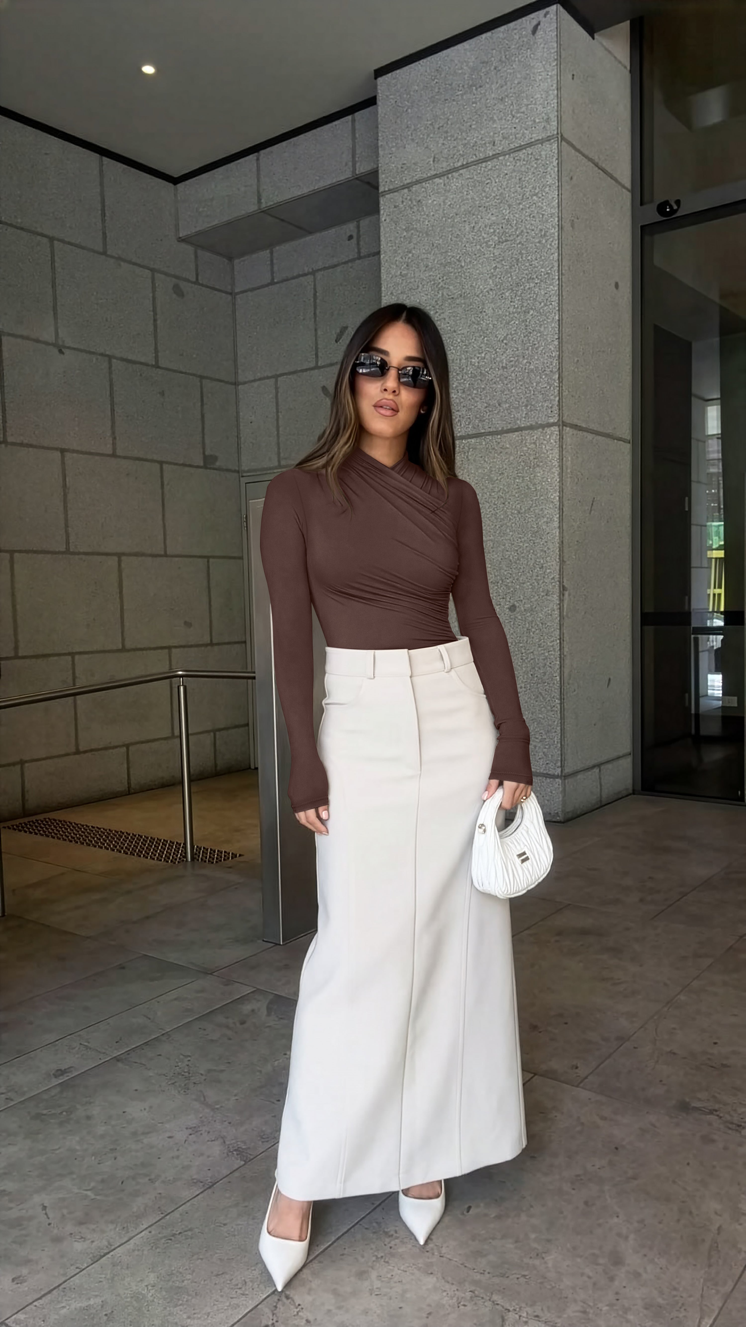 Mock Neck Ruched Sexy Wrap Bodysuit