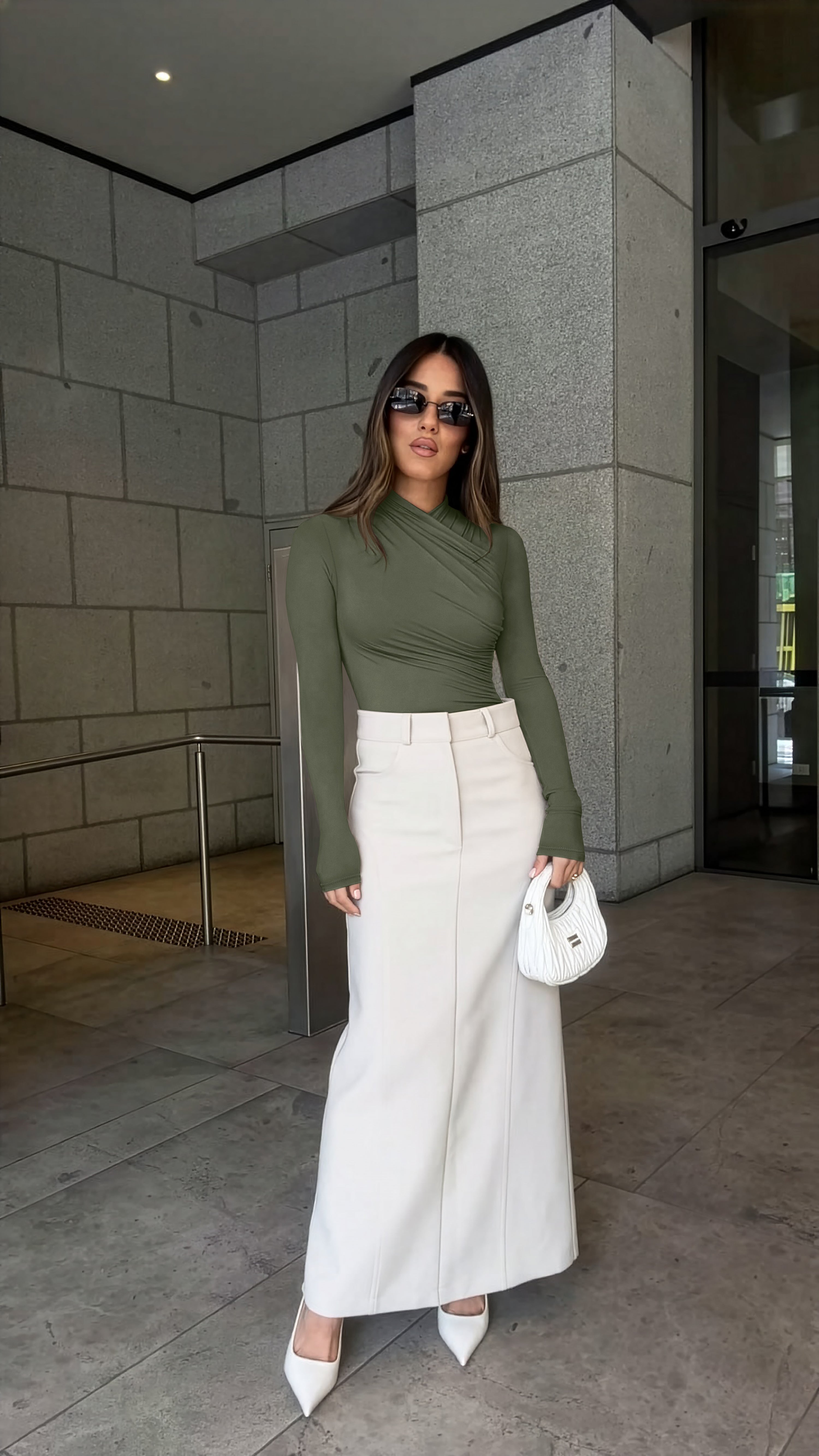 Mock Neck Ruched Sexy Wrap Bodysuit
