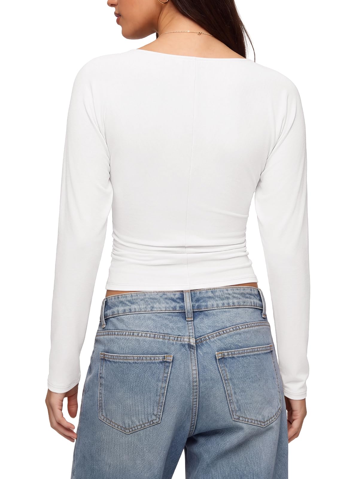 V Neck Ruched Batwing Sleeve Slim Fit Top