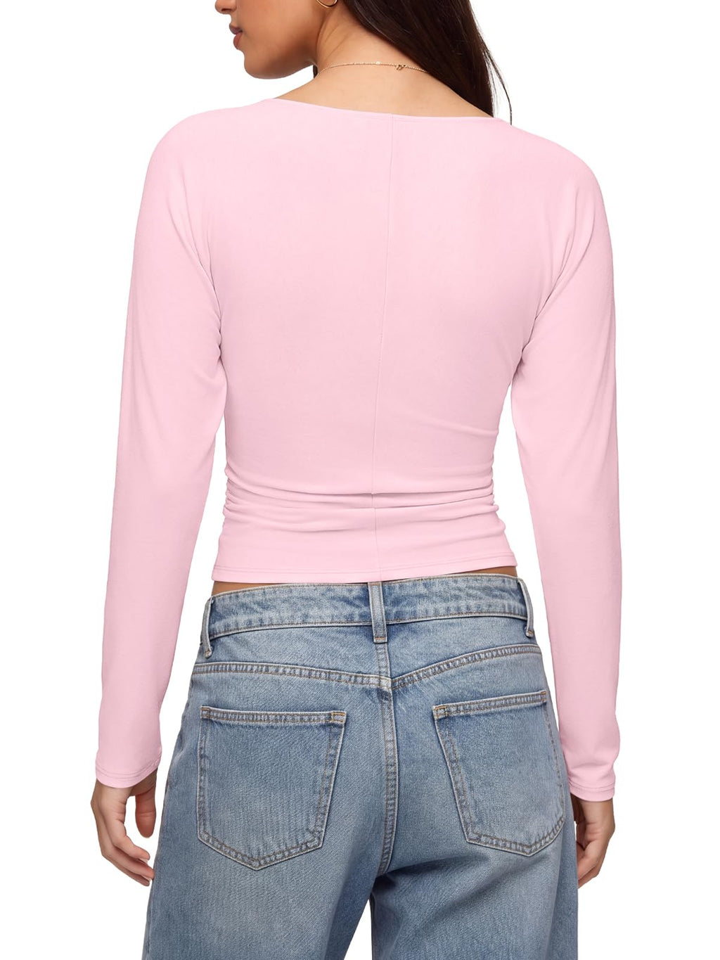 V Neck Ruched Batwing Sleeve Slim Fit Top