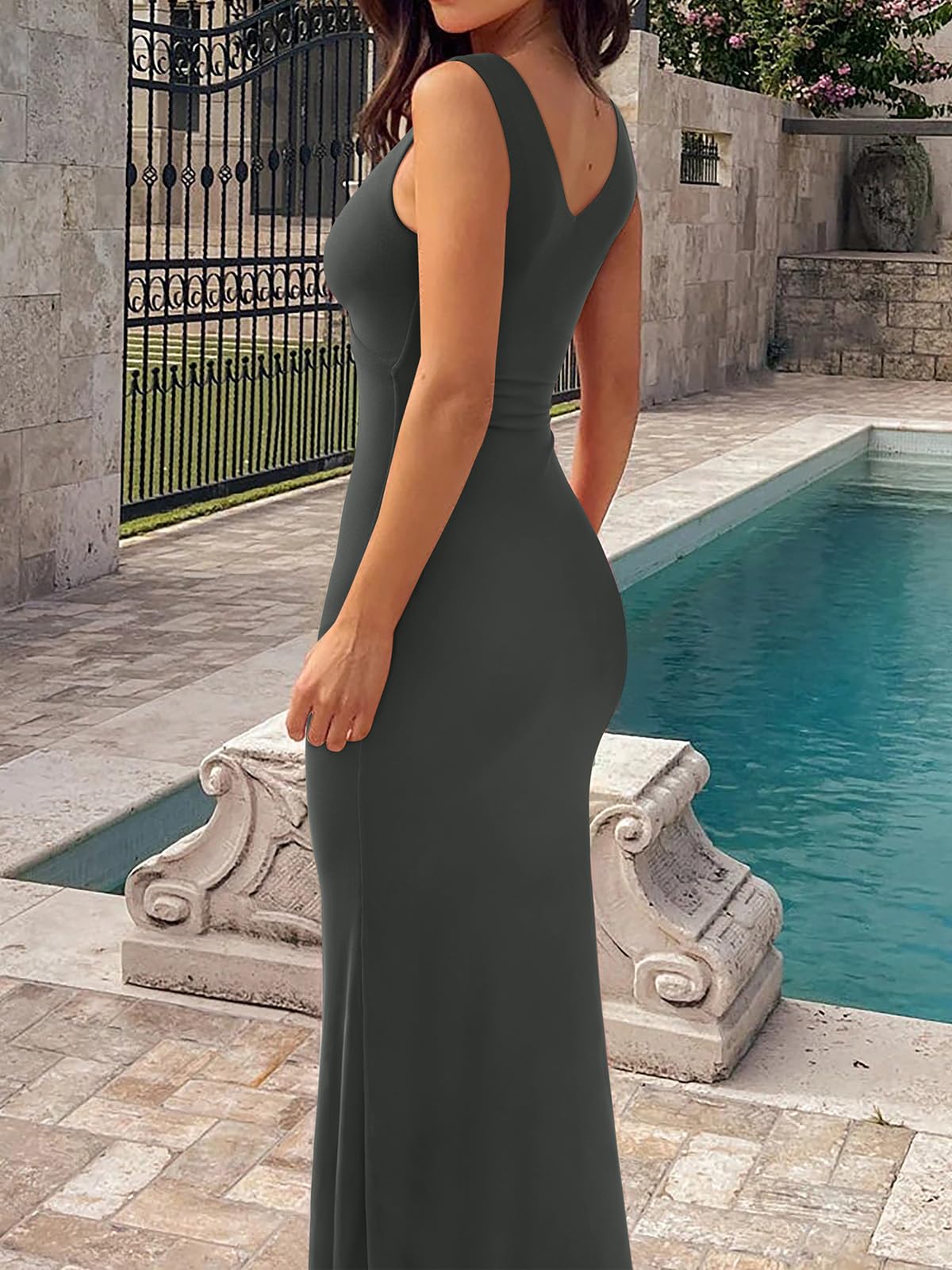 Summer V Neck Wedding Guest Maxi Dress