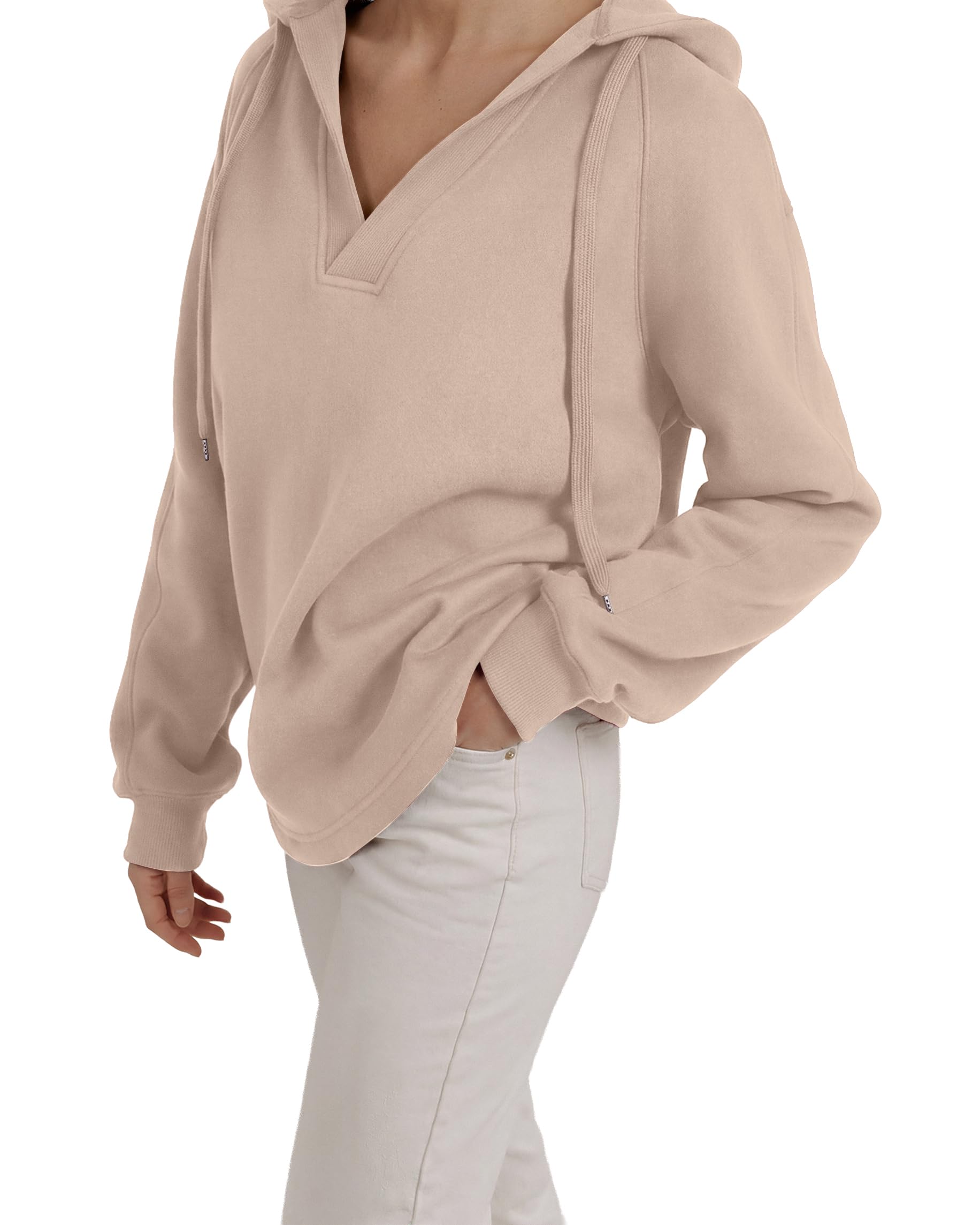Oversized V Neck Hooded Pullover Sweatshirt