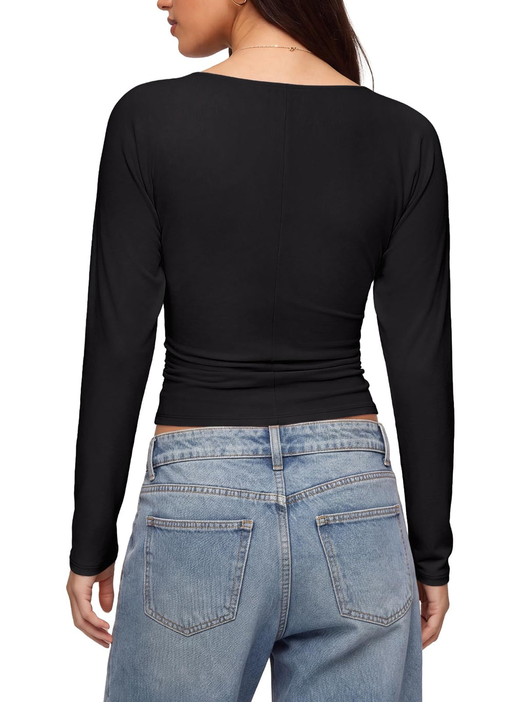 V Neck Ruched Batwing Sleeve Slim Fit Top