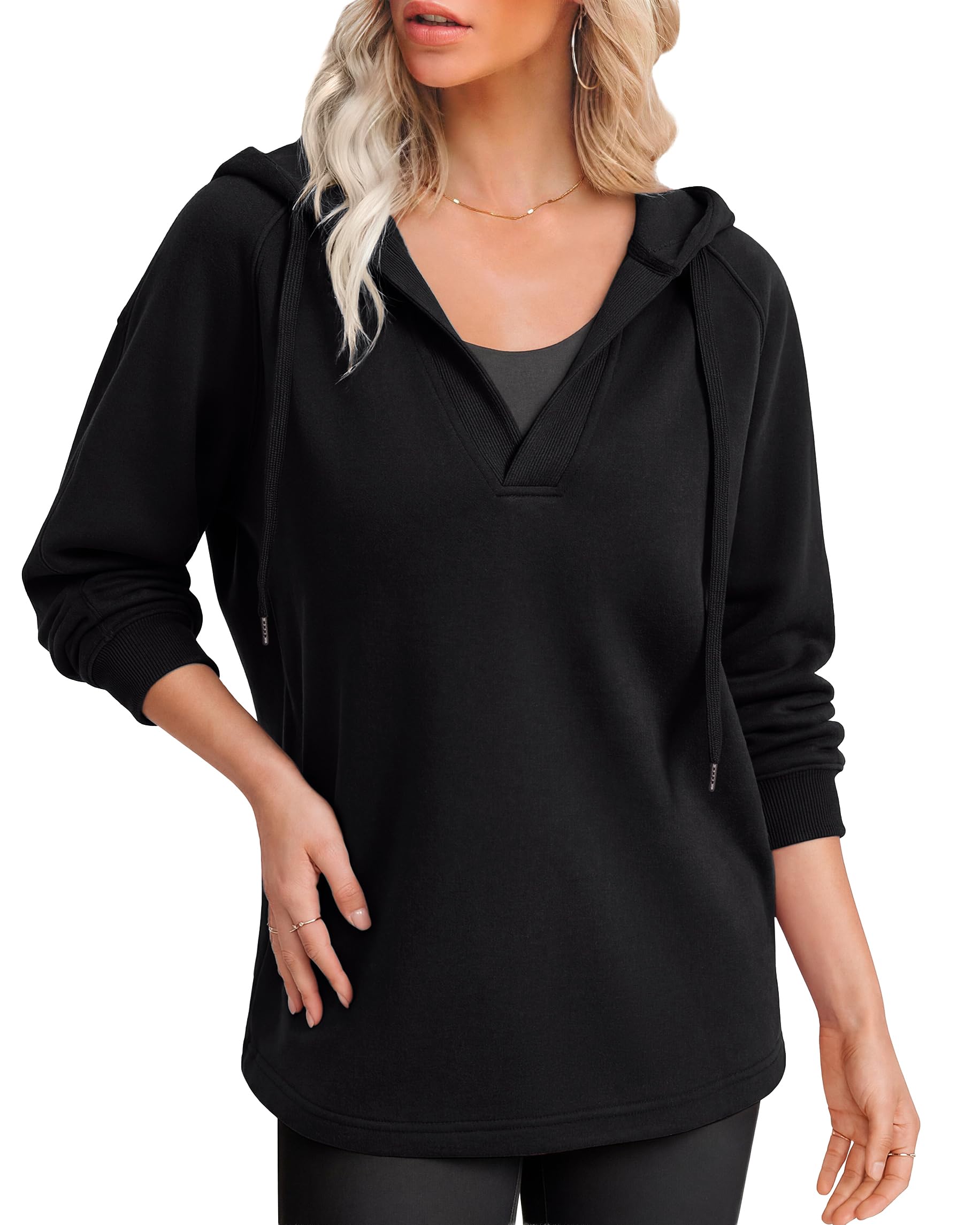 Oversized V Neck Hooded Pullover Sweatshirt