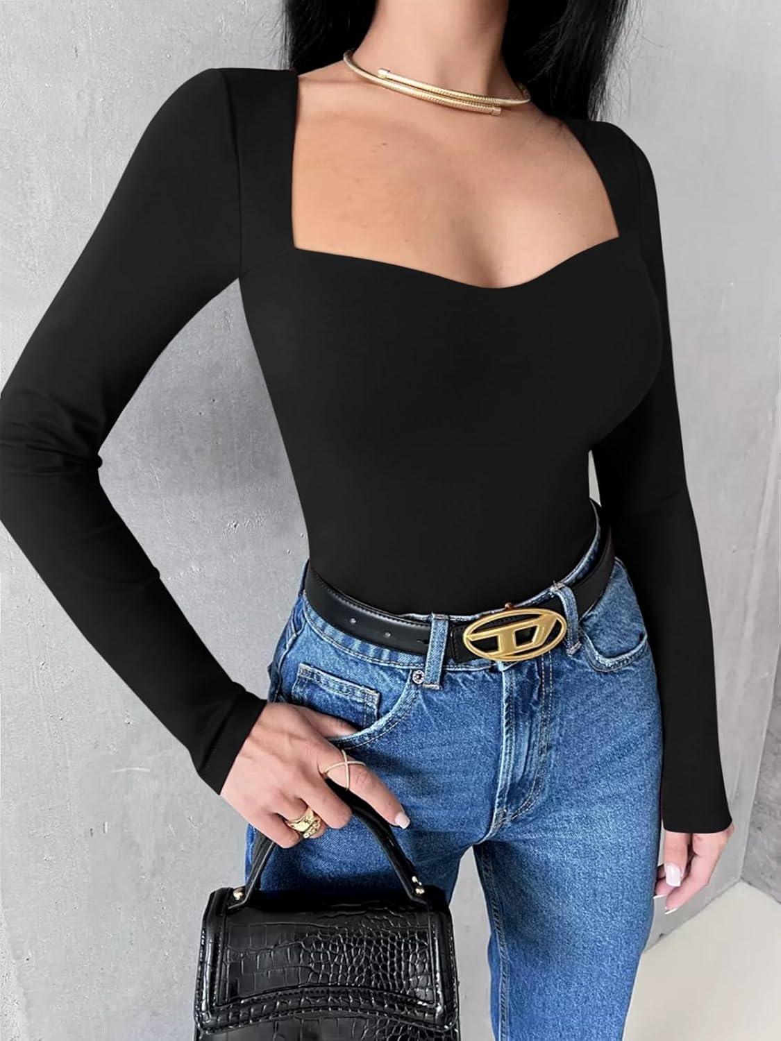 Square Sweetheart Neck Body Suit Going Out Double Lined Thong Top - REORIA