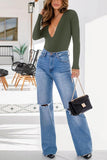 Trendy Sexy Plunge Deep V Neck Long Sleeve Bodysuit Double Lined Going Out Tops - REORIA