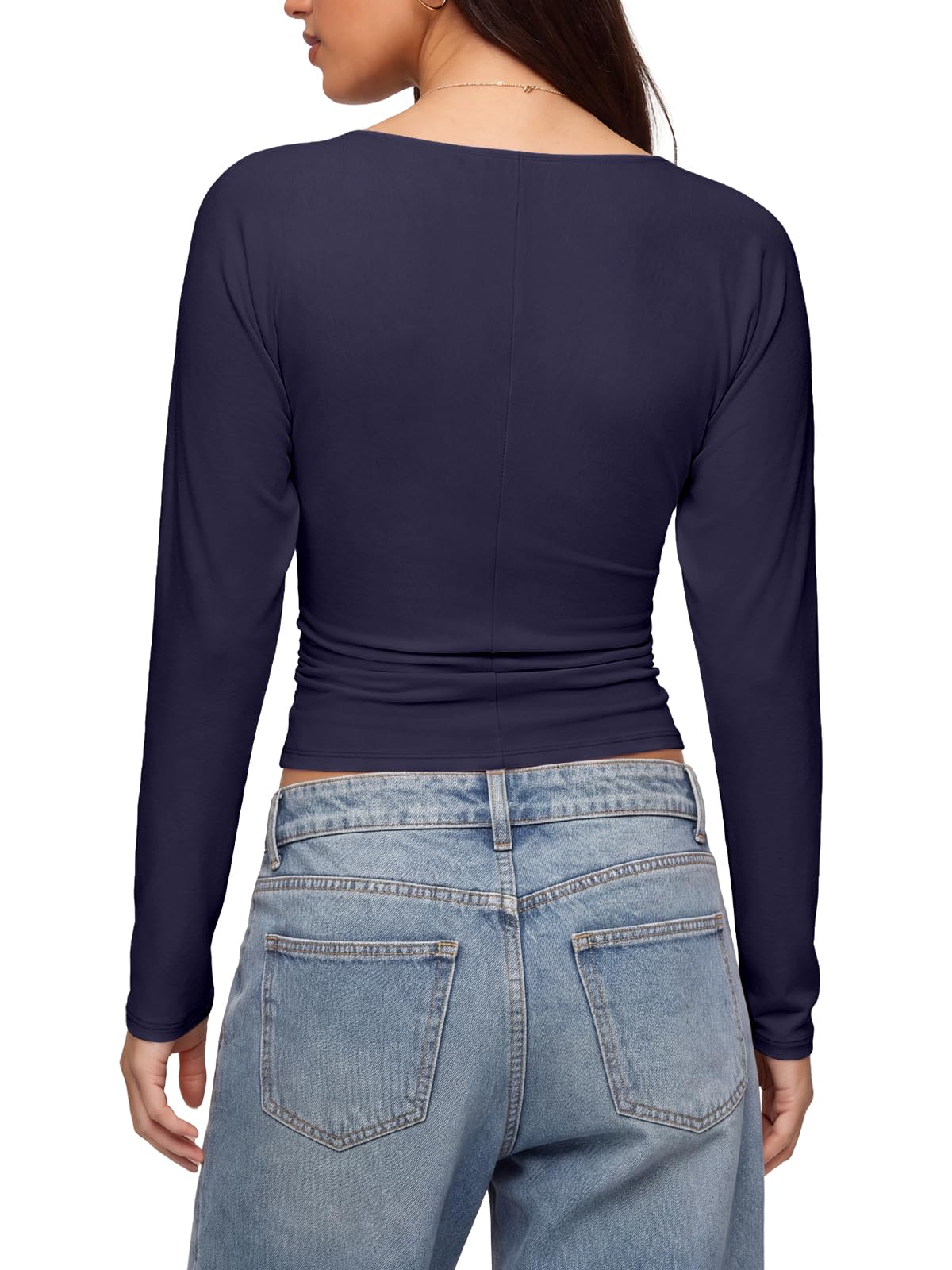 V Neck Ruched Batwing Sleeve Slim Fit Top