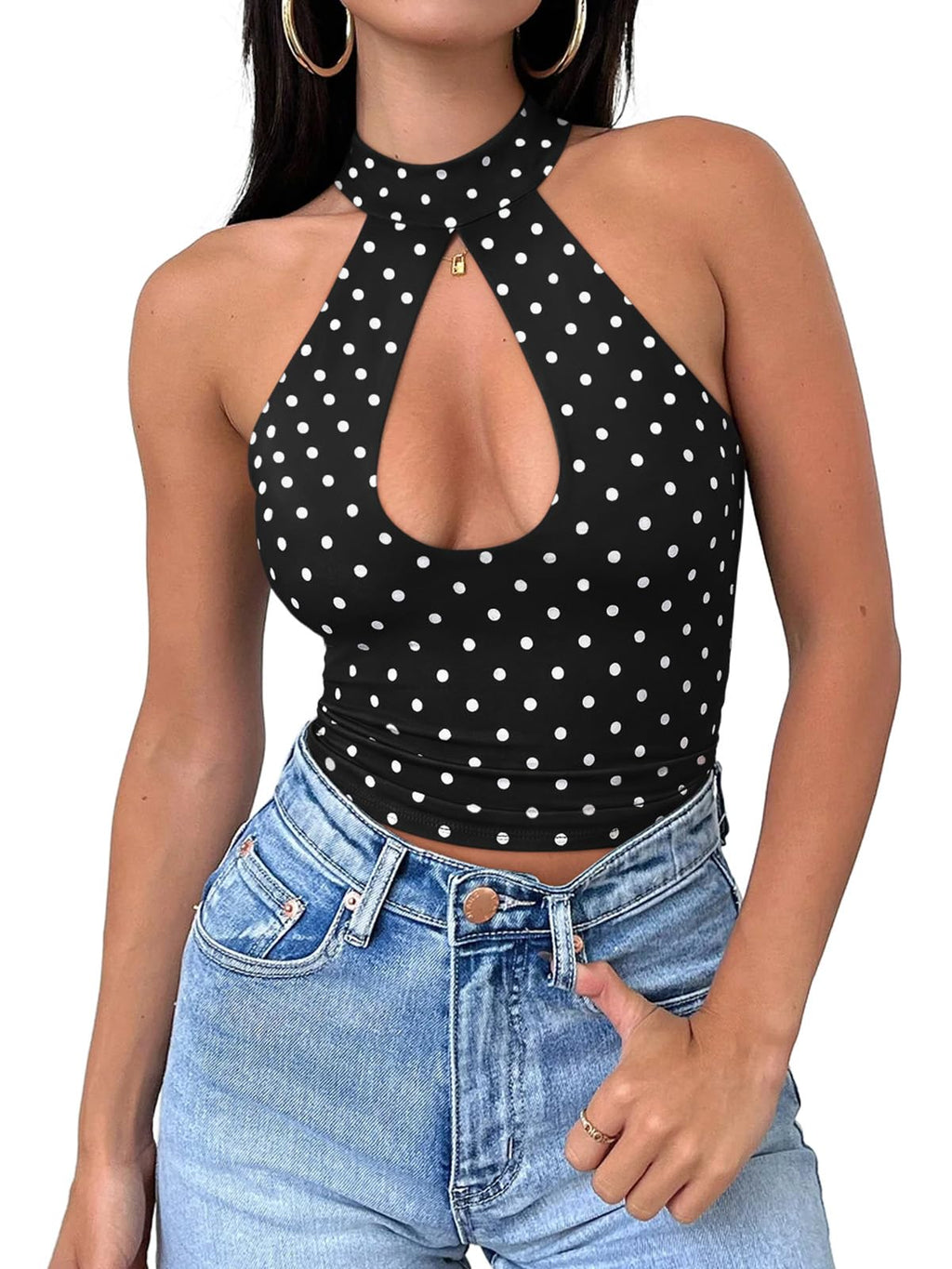 REORIA Womens Sexy Going Out Halter Crop Tops Trendy Cut Out Y2k Tank | Double Lined,Criss Cross,Cute Sleeveless Outfit,Nightout,Club,Party,Concert,Music Festival,Datenight Tee,Summer All Day Wear