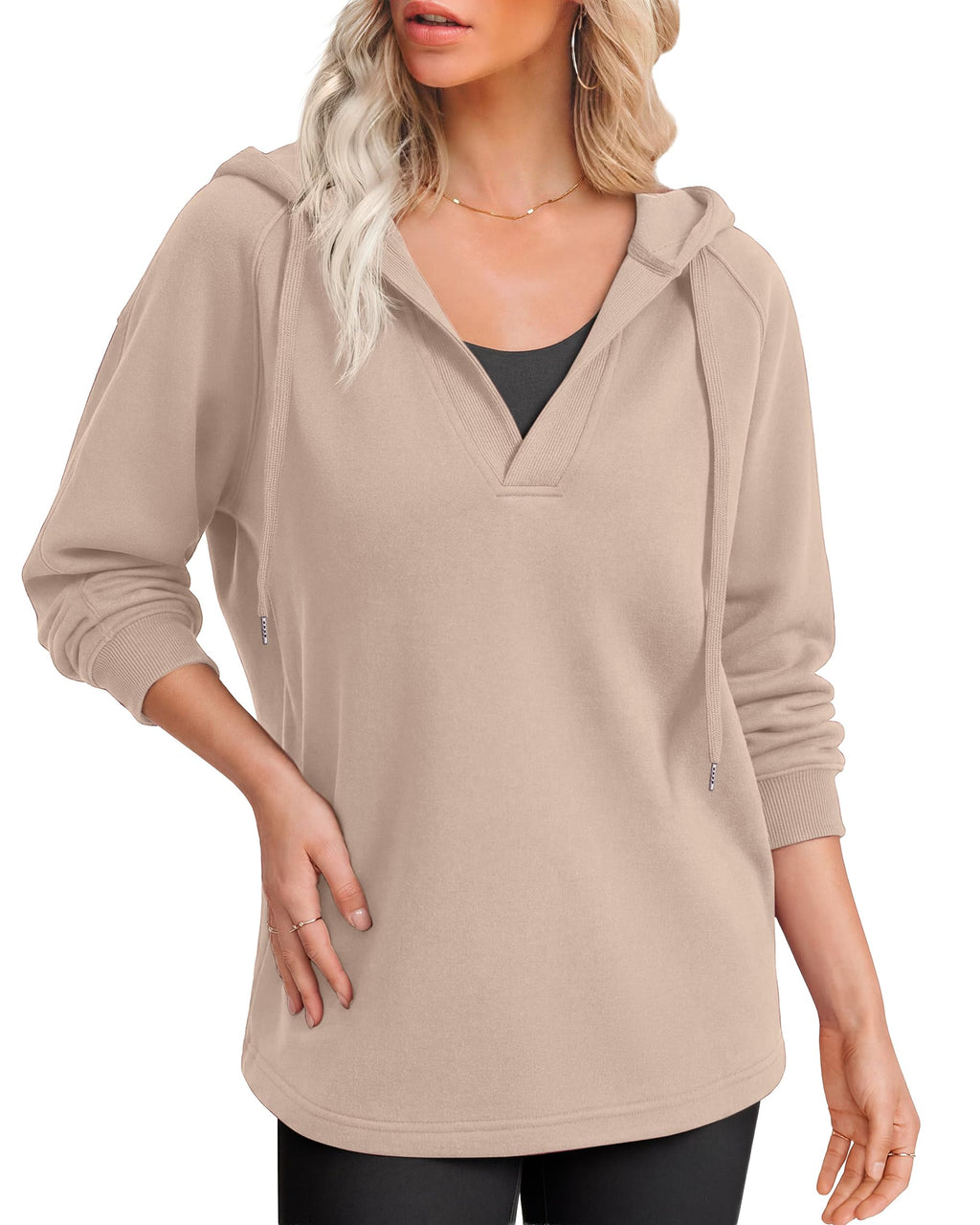 Oversized V Neck Hooded Pullover Sweatshirt