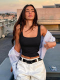 Square Neck Tank Top Sleeveless Double Lined Basic Crop Tops