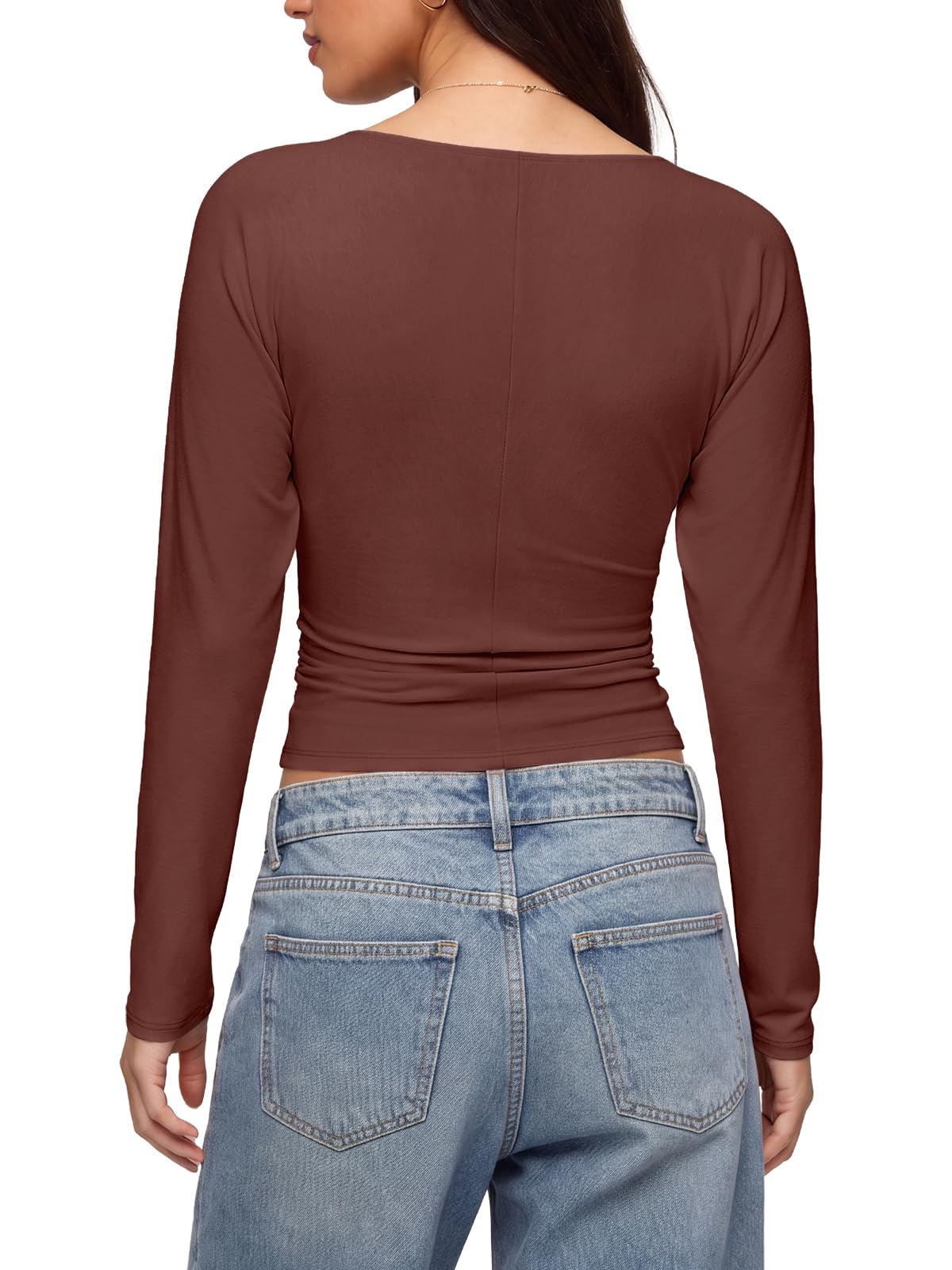 V Neck Ruched Batwing Sleeve Slim Fit Top