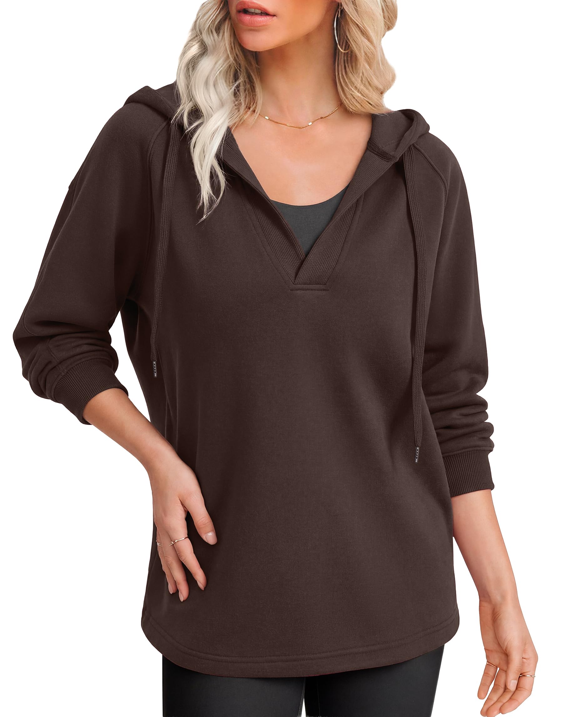 Oversized V Neck Hooded Pullover Sweatshirt