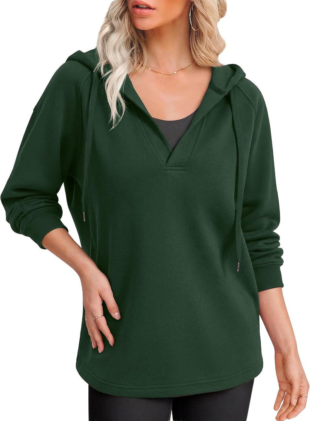 Oversized V Neck Hooded Pullover Sweatshirt
