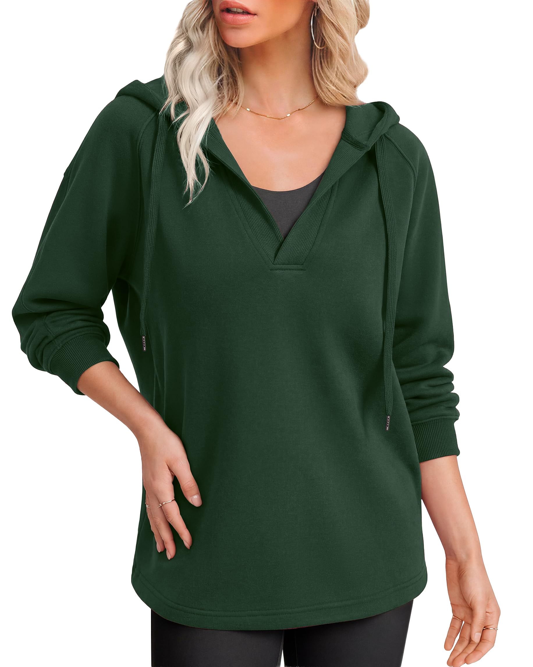 Oversized V Neck Hooded Pullover Sweatshirt