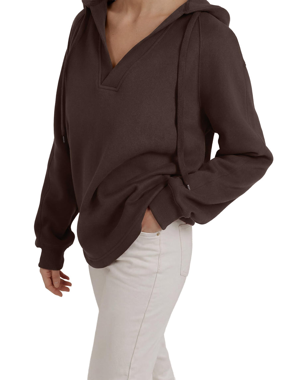 Oversized V Neck Hooded Pullover Sweatshirt