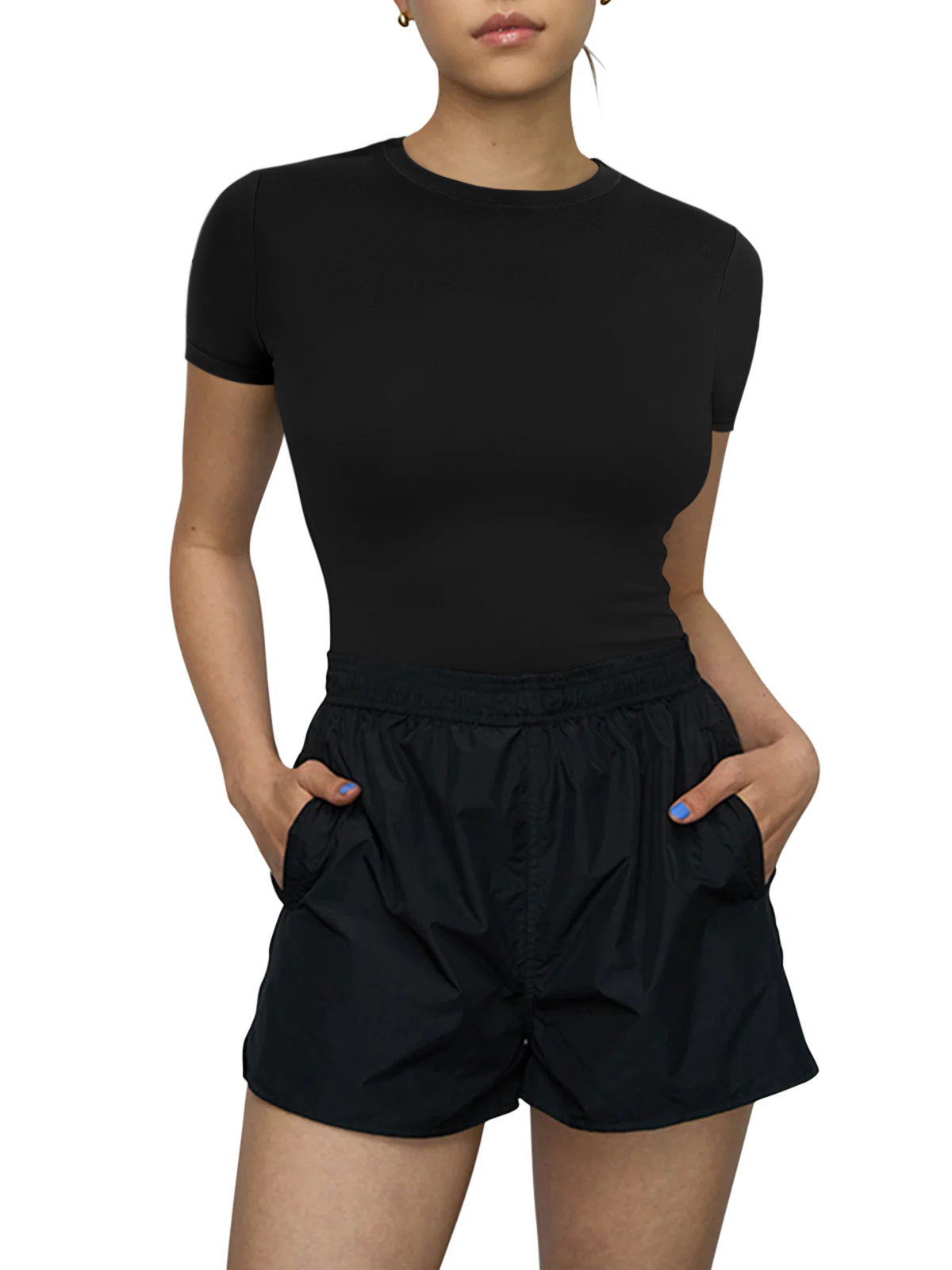 Crew Neck Short Sleeve Tops Double Lined Slim Fit T Shirts