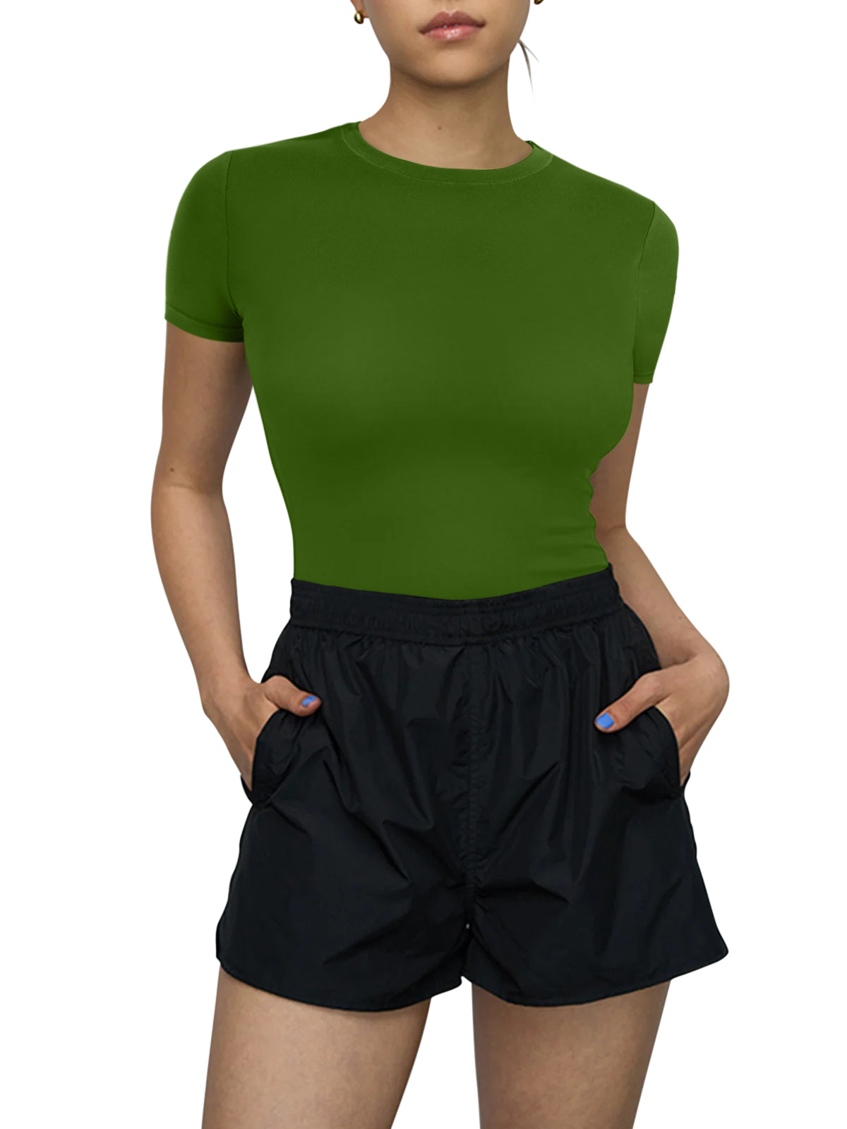 Crew Neck Short Sleeve Tops Double Lined Slim Fit T Shirts