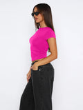 Crew Neck Short Sleeve Tops Double Lined Slim Fit T Shirts