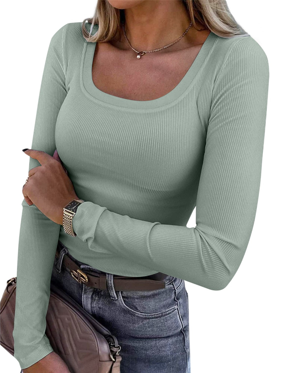 Scoop Neck Going Out Slim Basic Tshirts Tops