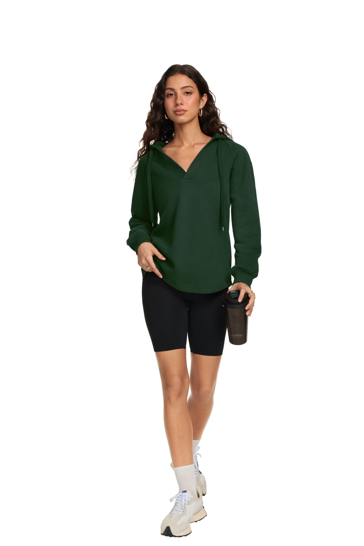 Oversized V Neck Hooded Pullover Sweatshirt