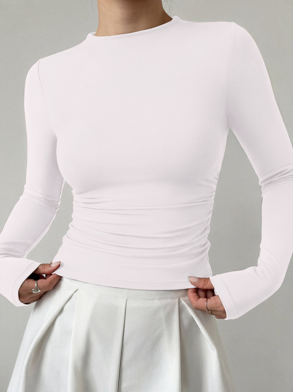 Mock Neck Ruched Waist Ruched Tops for Business Casual