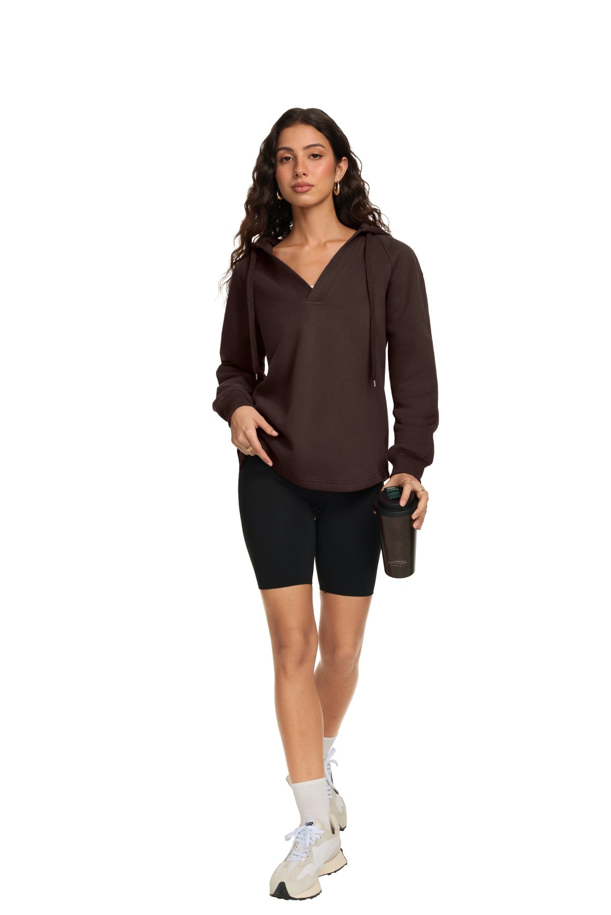 Oversized V Neck Hooded Pullover Sweatshirt