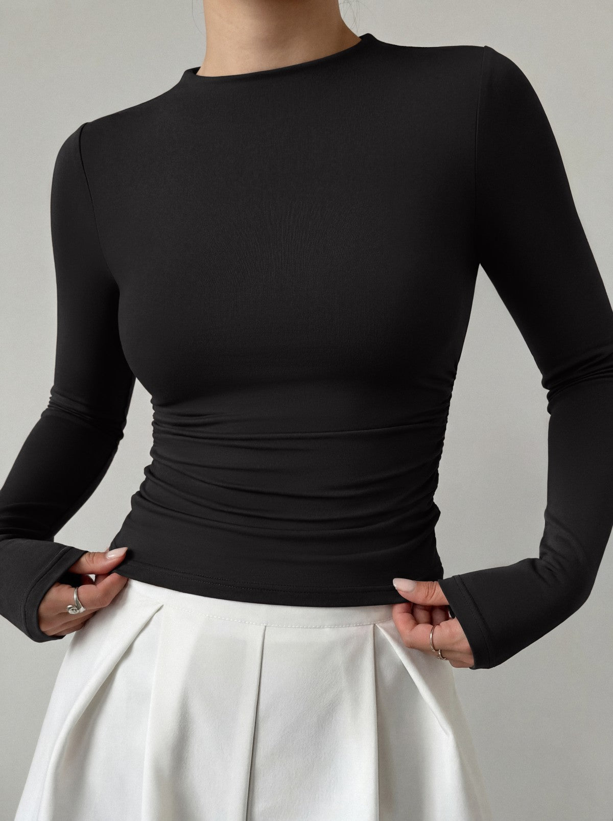 Mock Neck Ruched Waist Ruched Tops for Business Casual