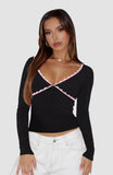 Crisscross Lace V-Neck Slim-Fit Long Sleeve Top