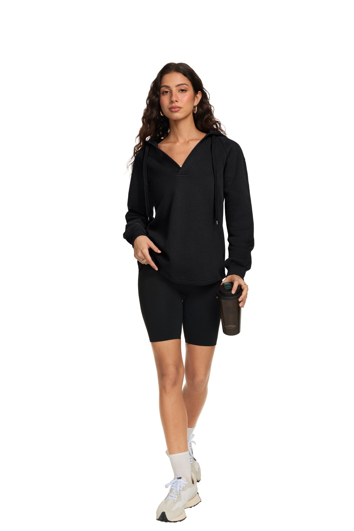 Oversized V Neck Hooded Pullover Sweatshirt