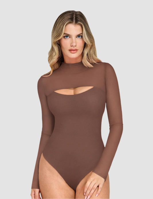 Mock Neck Long Sleeve Sheer Mesh Going Out Outfits