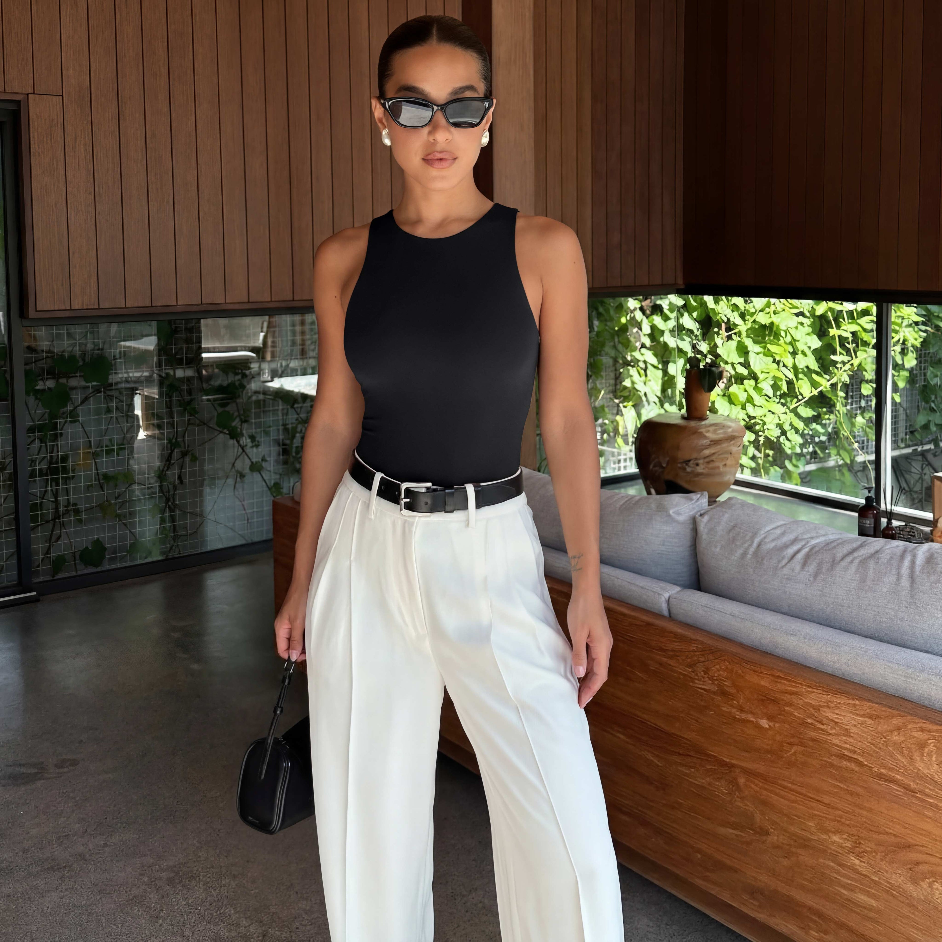 Sleeveless Racer Back Halter Neck Bodysuit Tank Tops