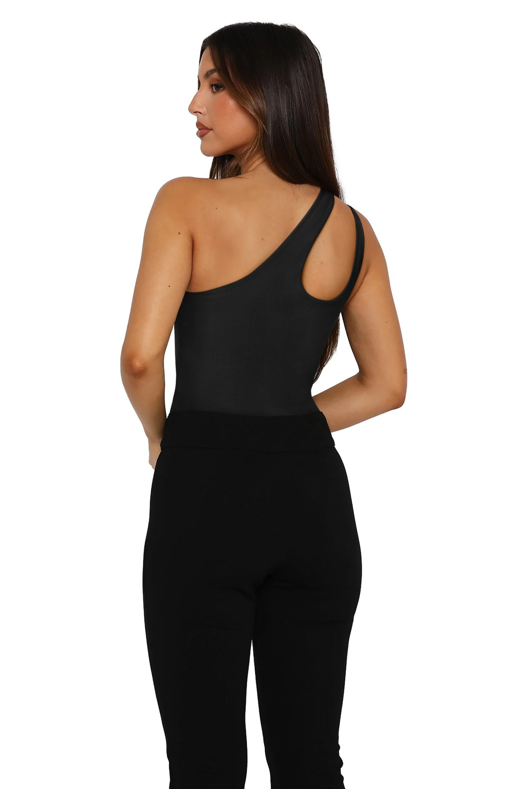 Plunge One Shoulder Sleeveless V Backless Tank Bodysuits Tops
