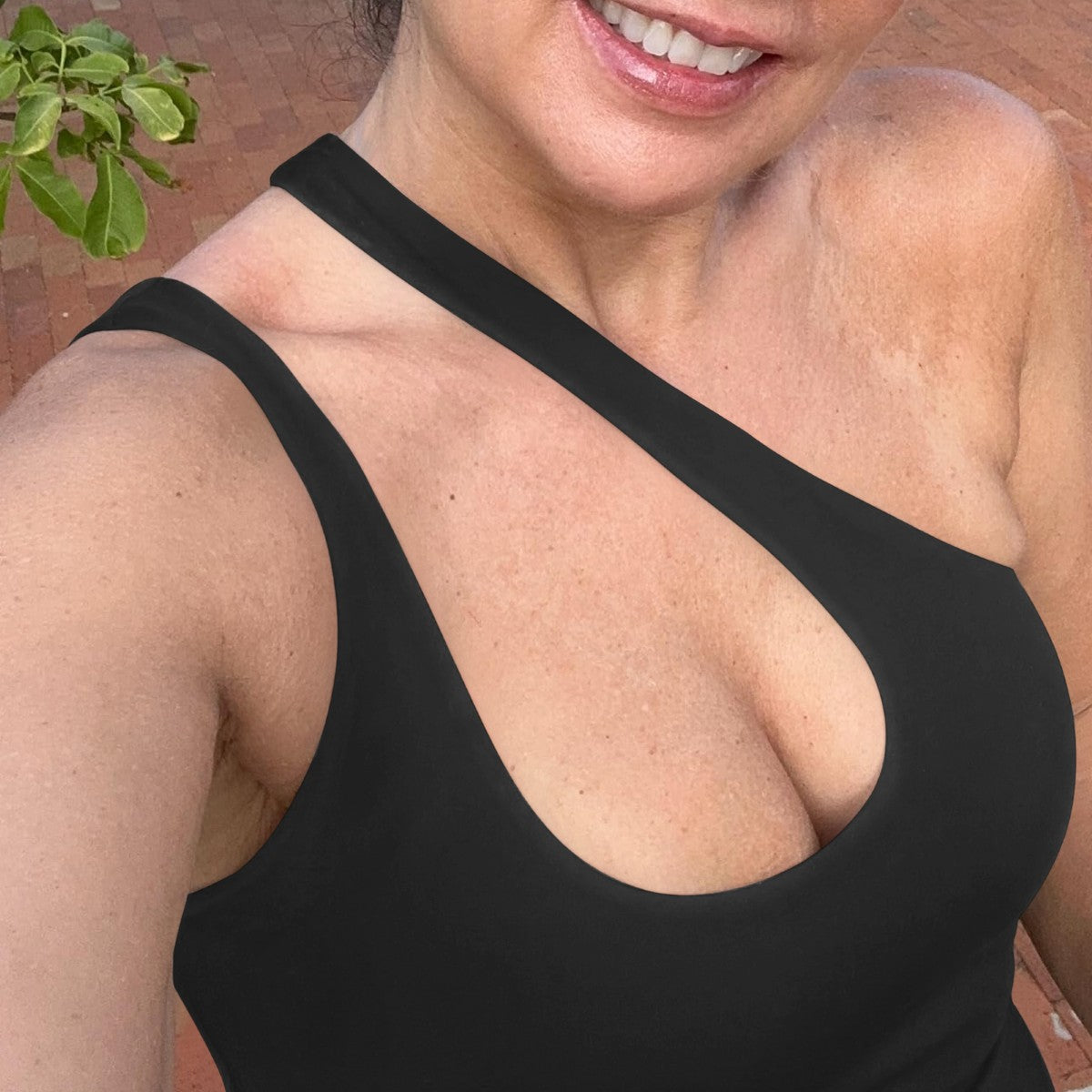 Plunge One Shoulder Sleeveless V Backless Tank Bodysuits Tops