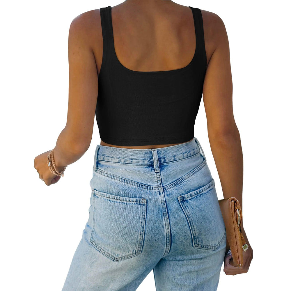 Square Neck Seamless Sleeveless Crop Tops - REORIA