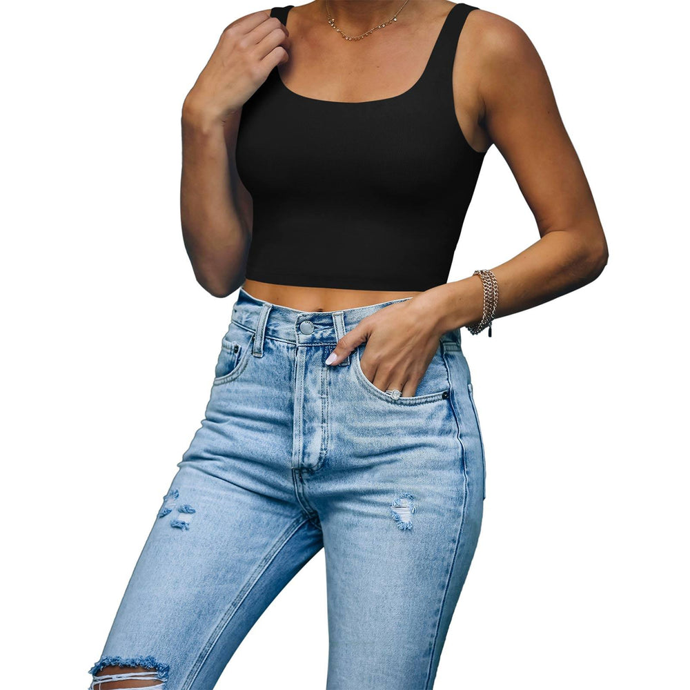 Square Neck Seamless Sleeveless Crop Tops - REORIA